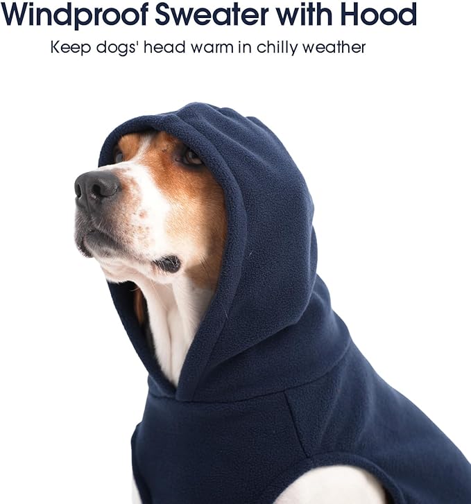 IECOii Dog Hoodie for Medium Dogs, Warm Fleece Dog Hoodies Sweater with Leash Hole and Pocket, Cozy Dogs Cold Weather Coat for Fall Winter Hooded Sweatshirt Vest for French Bulldog, Blue, L