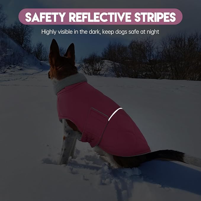 BRKURLEG Dog Winter Jacket, Warm Dog Winter Coats for Small and Medium Large Dogs, Reflective Adjustable Pet Cold Weather Coats, Waterproof Dogs Snow Jacket Clothes Fleece Vest (XL, Rose Red)