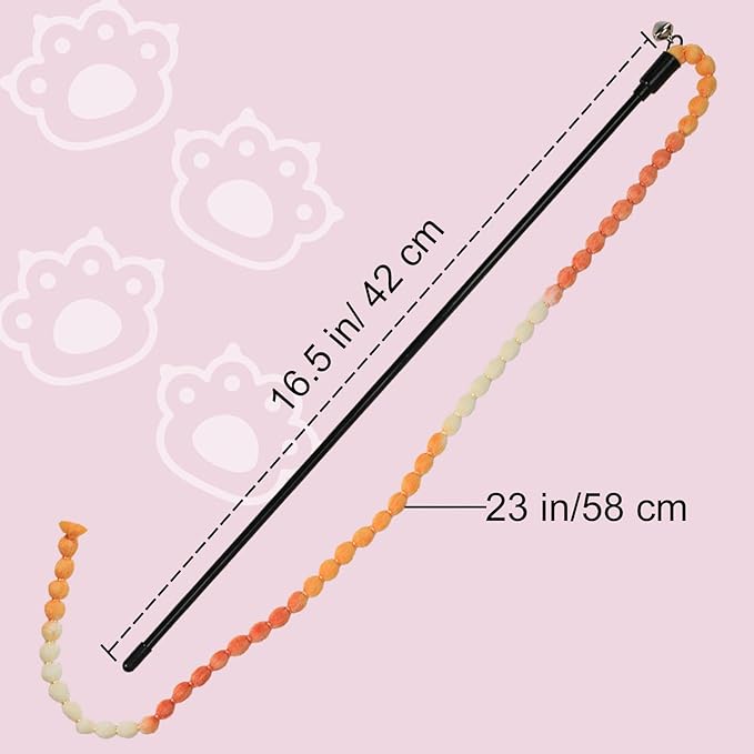 Interactive Cat Toys, 3 Pcs Cat Wand Toys for Indoor Kitten with Colorful Bead Shape Hemp Rope and Small Bell, Kitty Teaser String Toy for Indoor Cats to Chase and Exercise