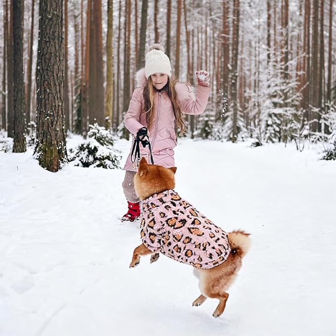 GreenJoy Leopard Print Dog Sweater – Stretchy Fleece Dog Turtleneck Sweatshirt for Puppies & Cats, Soft & Warm Pet Winter Clothes for Small, Medium & Large Dogs (Pink, X-Small)
