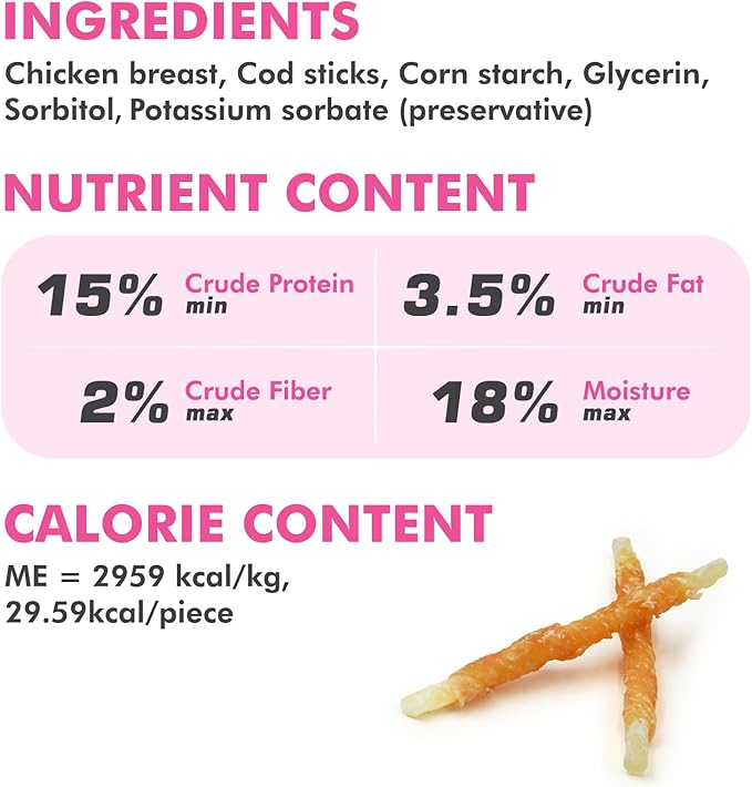 Dog Treats, Chicken Wrapped Cod Sticks, Rawhide Free Dog Chews, Healthy Soft Treats for Small Dogs, 14.11 oz