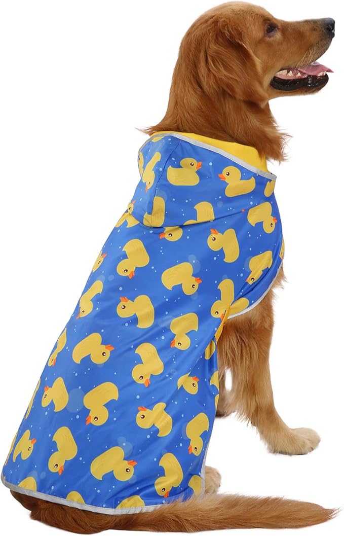 HDE Reversible Dog Raincoat Hooded Slicker Poncho Rain Coat Jacket for Small Medium Large Dogs Ducks Yellow - XL