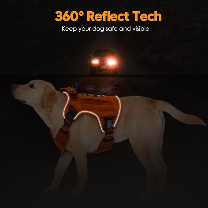 Heavy-Duty Tactical Dog Harness for Large Dogs, No Pull Adjustable Reflective Pet Vest with Molle System, K9 Military-Grade Control for Service Training, Outdoor & 10+ Breeds, Orange, X-Large