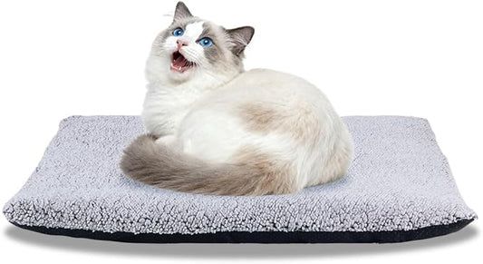 heated cat bed SelfSelf Heating Cat Dog Mat Advanced Extra Warm Thermal Pet Pad for Indoor Outdoor Pets with Removable Cover Non-Slip Bottom Washable Non Electric Warming Cat Bed Gray 19.68*27.56 inch