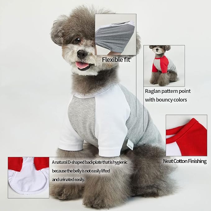 Dog Shirt for Small and Large Dogs Raglan Cotton T-Shirts Soft Breathable Dog Shirts pet Clothes Gray Series (4X-Large, Gray/Navy)