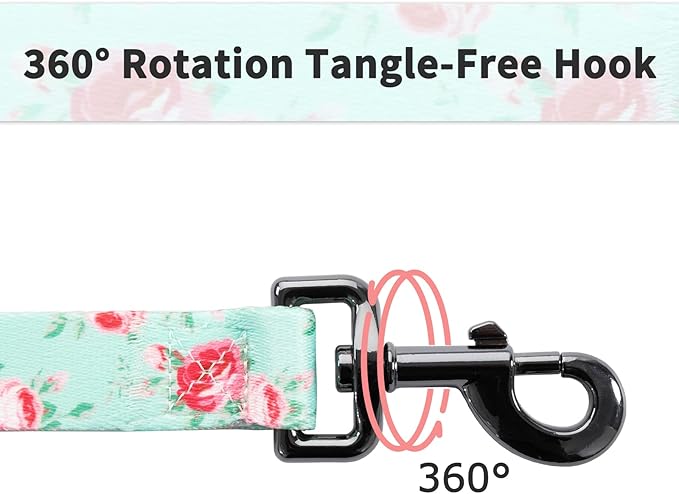 Ihoming Dog Collar and Leash Set for Daily Outdoor Walking Running Training, Floral Spring Design for Medium Boys Girls Dogs Cats Pets, M-Up to 45LBS