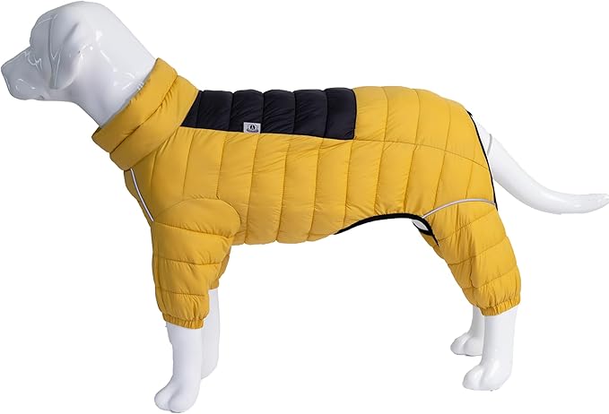 Lovelonglong Dog Coat Dog Warm Jacket, 4 Legs Covered Waterproof Windproof Reflective Warm Dog Vest, Zippered Adjustable Outdoor Dog Snow Jacket for Small Medium Large Dogs Yellow XXXL