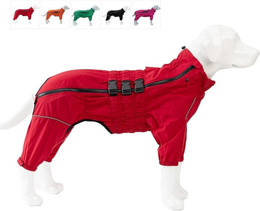 Dogs Waterproof Jacket, Lightweight Waterproof Jacket Reflective Safety Dog Raincoat Windproof Snow-Proof Dog Vest for Small Medium Large Dogs Red XXL