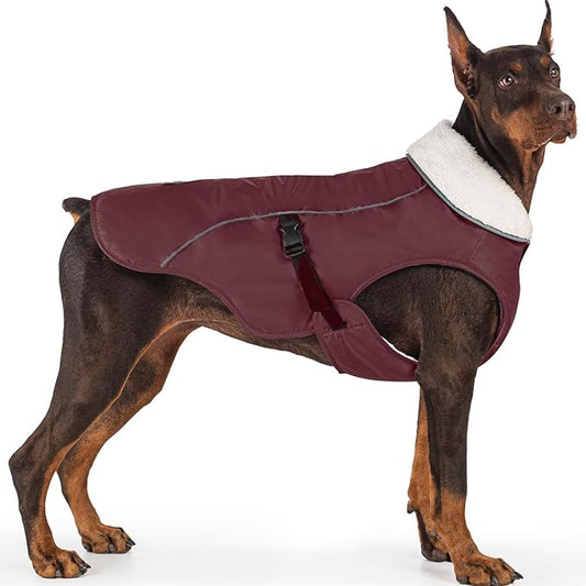 EMUST Dog Jacket Winter, Cozy Windproof Dog Jacket for Cold Weather, Solid Color Pet Vests for Winter for Medium Dogs, Burgundy, M