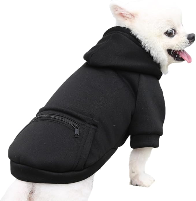 Jecikelon Winter Dog Hoodie Sweatshirts with Pockets Warm Clothes for Small Dogs Chihuahua Coat Puppy Custume Clothing (Large, Y02-Black)