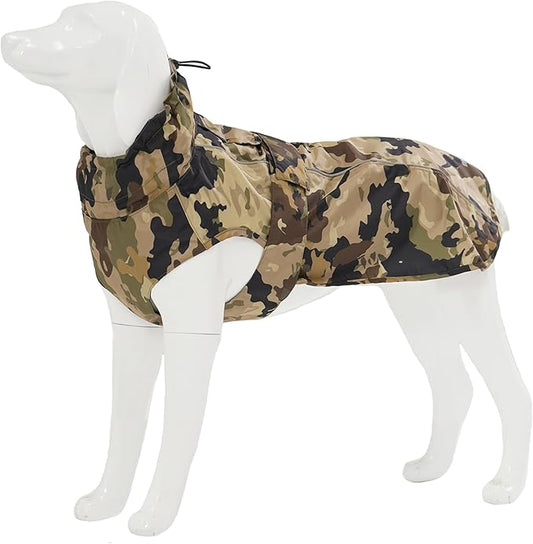 Waterproof Dog Raincoat with Reflective Strip, Adjustable Breathable Rain Coat Jacket with Leash Hole for Dogs (Camo, Large)