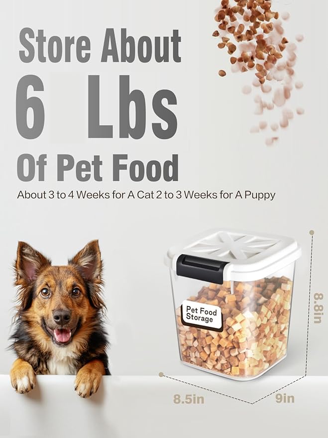 LivLab Mker Airtight Dog Food Storage Container 20 lbs, Pet Food Storage Bin with Lid 4 lbs & 6 lbs & 10 lbs, 3 Pack, Cat Treat Container, Stackable, 3 Measuring Cup, Save Space,White