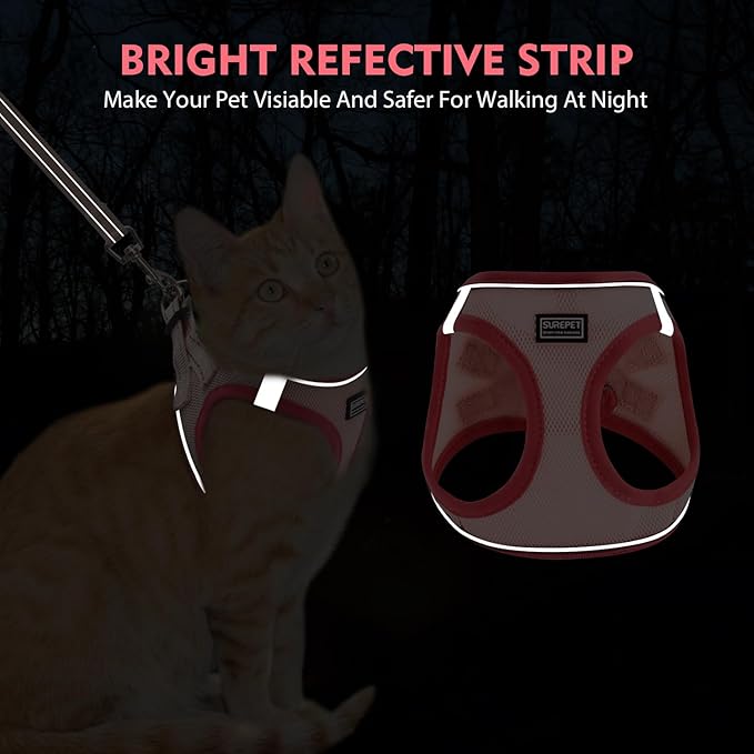 Cat Harness and Leash Set, Soft and Breathable Vest with Reflective Strip, Escape Proof Kitten Harness, Easy to Wear for Cats Walking and Traveling (Purple, XS)