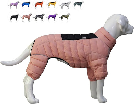 lovelonglong Dog Coat Dog Warm Jacket, 4 Legs Covered Waterproof Windproof Reflective Warm Dog Vest, Zippered Adjustable Outdoor Dog Snow Jacket for Small Medium Large Dogs Lotus Pink M