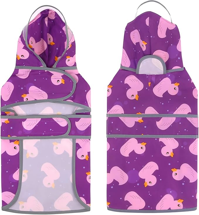 HDE Dog Raincoat with Clear Hood Rain Jacket Poncho for Small Medium Large Dogs Ducks Purple - XL