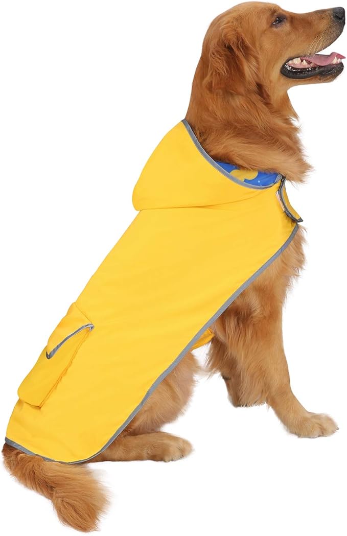 HDE Reversible Dog Raincoat Hooded Slicker Poncho Rain Coat Jacket for Small Medium Large Dogs Ducks Yellow - L