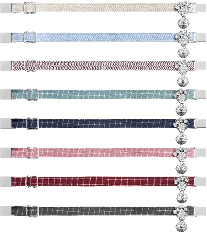 Personalized Breakaway Cat Collars - Magnetic Buckle, Bell - Safety Quick Release, Customized for Girls & Boys Cats- (Checkered-Grey)