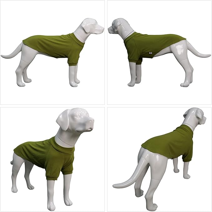 Lovelonglong Ribbed Dog T-Shirt Cotton Knitted Dog Sweaters for All Season Pet T-Shirts for Large Medium Small Dogs Olive Green L