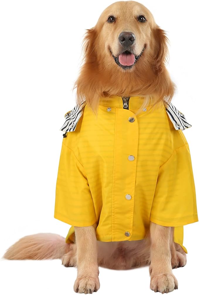 HDE Dog Raincoat Poncho Double Layer Zip Rain Jacket with Removable Hood, Leash Hole for Small to 3XL Dogs and Puppies Yellow - 2XL