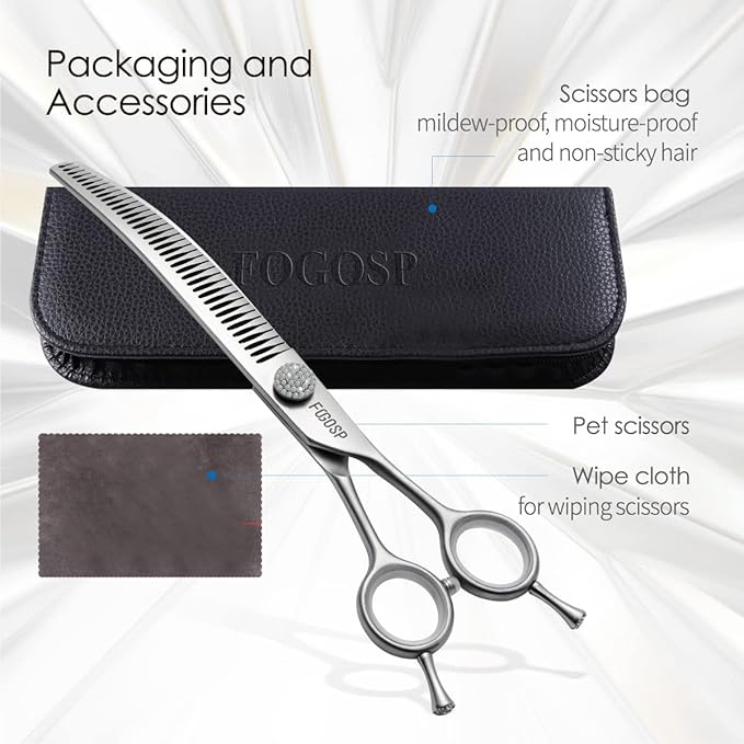 7.5'' Curved Chunkers Shears for Dog Grooming Professional Magic Grooming Scissors with Big Artificial Diamonds 35 Teeth for Large Dogs(7.5 in, Curved Chunkers)