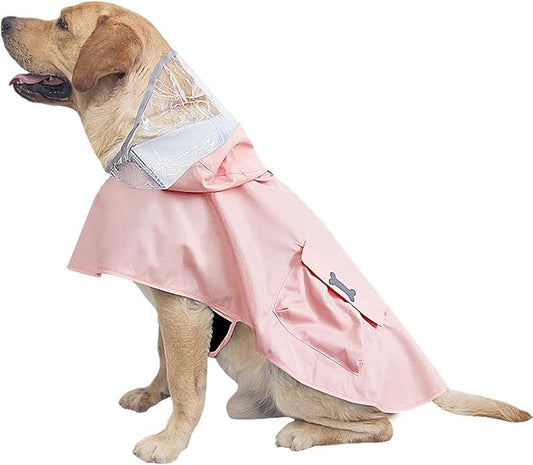 Dog Raincoat Waterproof, Adjustable Reflective Hooded Dog Rain Poncho with Leash Hole for Small Medium Large Dogs (Pink, Small)