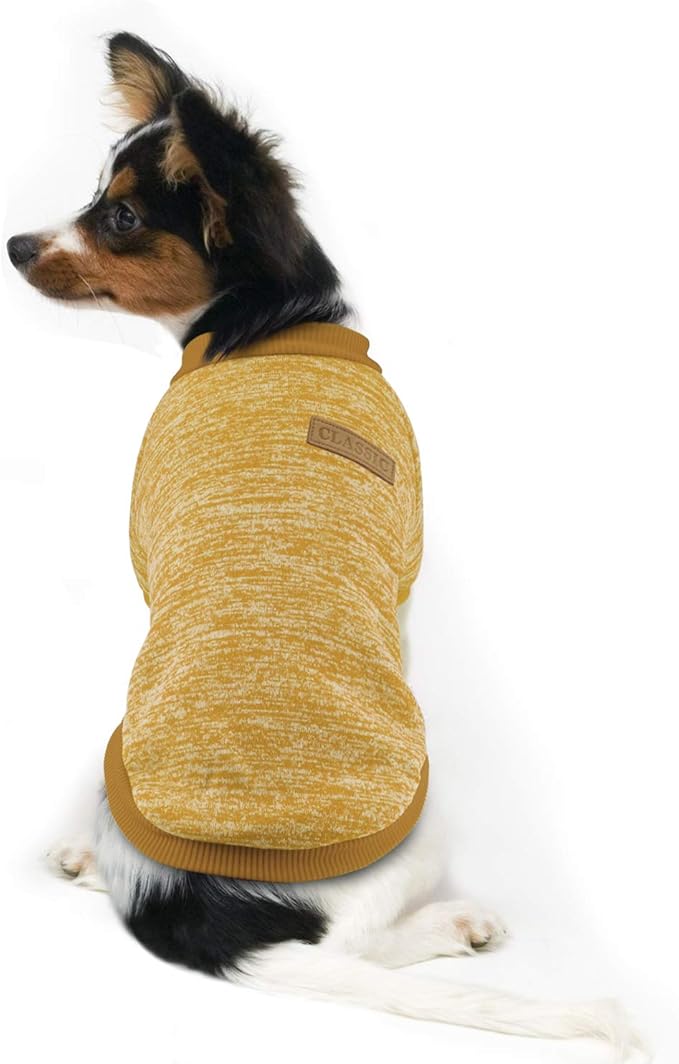 Idepet Pet Dog Classic Knitwear Sweater Fleece Coat Soft Thickening Warm Pup Dogs Shirt Winter Pet Dog Cat Clothes Puppy Customes Clothing for Small Dogs(L,Yellow)