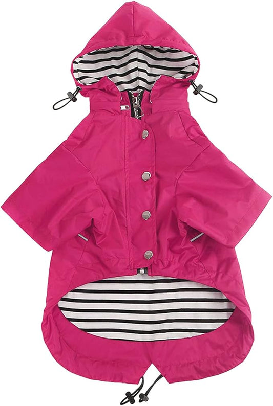 Morezi Dog Zip Up Raincoat with Reflective Buttons, Rain/Water Resistant, Adjustable Drawstring, Removable Hood, Raincoats with Legs 8lbs to 80lbs Available - Pink - S