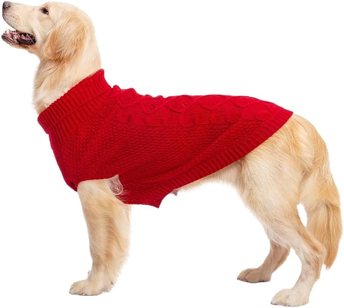 Mihachi Turtleneck Dog Sweater - Winter Coat Apparel Classic Cable Knit Clothes with Leash Hole for Cold Weather, Ideal Gift for Pet in New Year