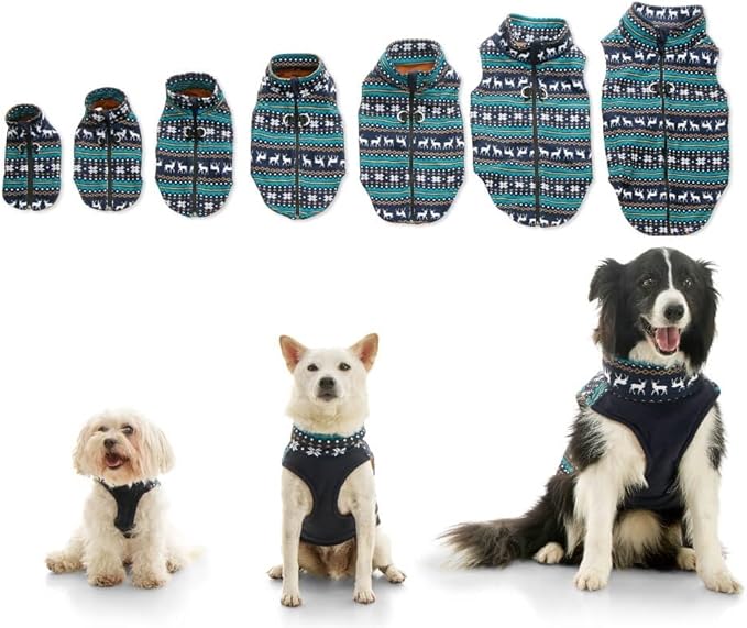 Gooby Zip Up Fleece Dog Sweater - Deer Blue, X-Small - Warm Pullover Fleece Step-in Dog Jacket with Dual D Ring Leash for Small to Medium Dogs