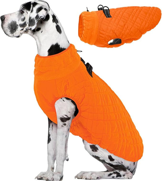 Kuoser XXXL Thermal Dog Suit | Extra Giant Apparel for St. Bernards | D-Ring Safety System Prevents Escape During Storms, Orange XXL