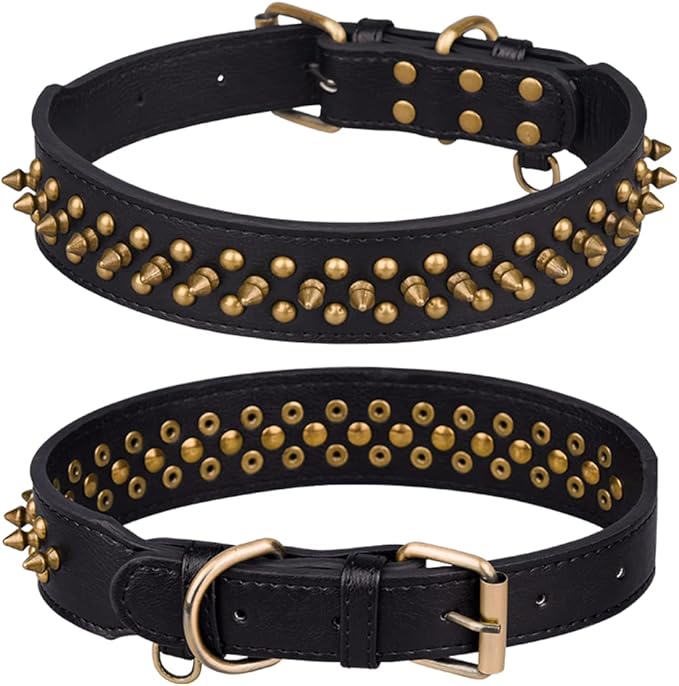 Spiked Dog Collar Soft Pu Leather Mushrooms Rivet Spike Studded Puppy Adjustable Pet Collars for Small Breeds (L, Black2)