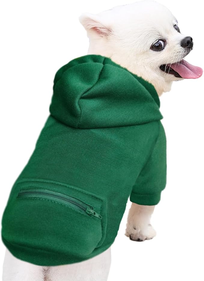 Jecikelon Pet Dog Cold Weather Coat with Pocket Winter Dog Hoodie Warm Puppy Clothes for Small Dogs Chihuahua Clothing (Green, Large)