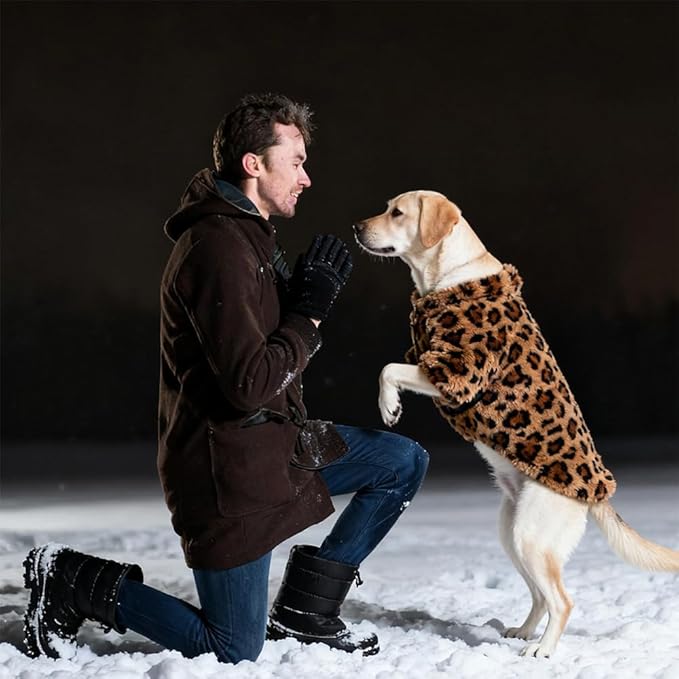 GreenJoy Leopard Print Dog Sweater – Stretchy Fleece Dog Turtleneck Sweatshirt for Puppies & Cats, Soft & Warm Pet Winter Clothes for Small, Medium & Large Dogs (Coffee Brown, Medium/Large)