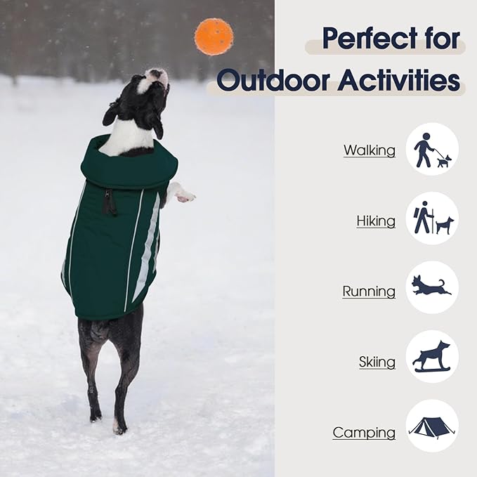 IECOii Dog Winter Jacket - Reflective & Waterproof & Windproof Coats with Adjustable, Warm Fleece Lining, Running, Camping, Green, Sizes XXXL