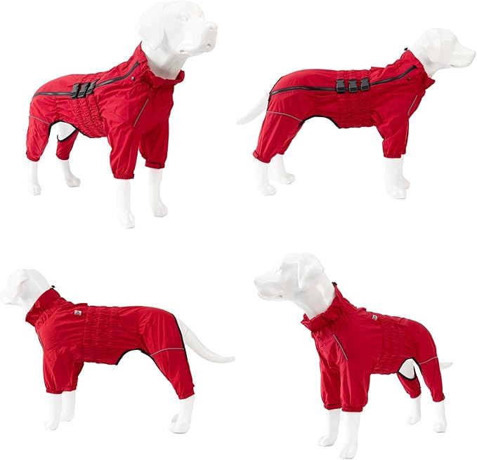 Dogs Waterproof Jacket, Lightweight Waterproof Jacket Reflective Safety Dog Raincoat Windproof Snow-Proof Dog Vest for Small Medium Large Dogs Red 5XL