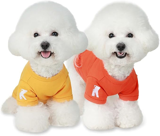 Koneseve Dog Shirts Breathable Cotton Dog Clothes Stretchy T-Shirt for Small Medium Large Dogs Cat Shirt Soft Puppy Outfit Kitten Apparel Pet Pullover Tee Blank Sweatshirt 2-Pack Yellow & Orange XL