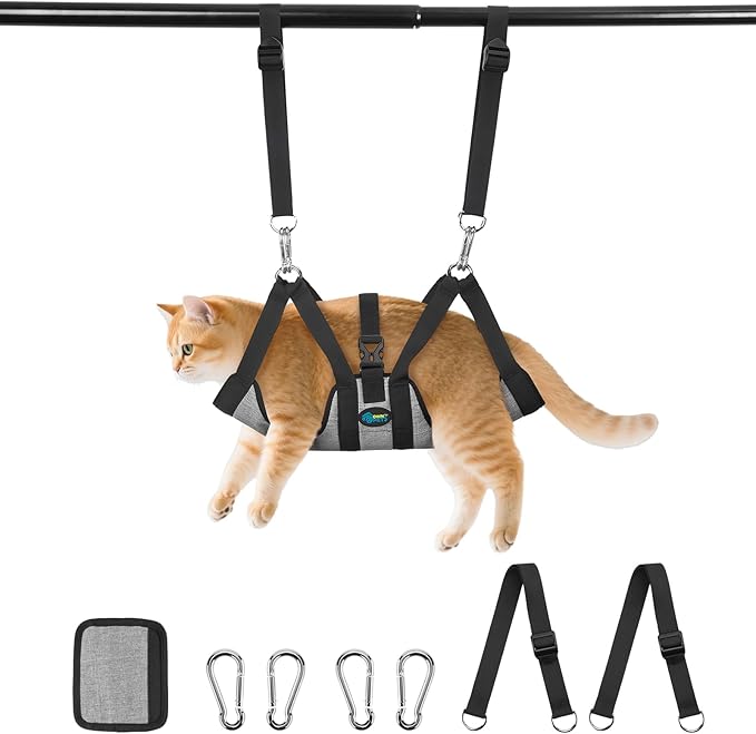 Ownpets Pet Grooming Hammock, Breathable Dog Grooming Hammock with Carabiners, Pet Grooming Harness Sling for Grooming, Hair Nail Trimming Cutting & More (XS)