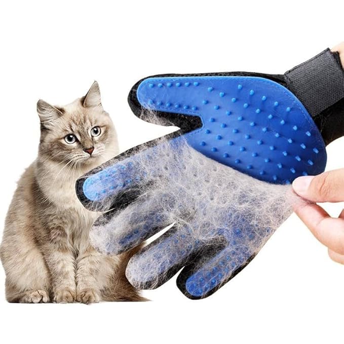 Efficient Pet Grooming Glove - Gentle Shedding Brush for Dogs, Cats, Horses, & more with Long & Short Hair - 1 Pair (Pink)