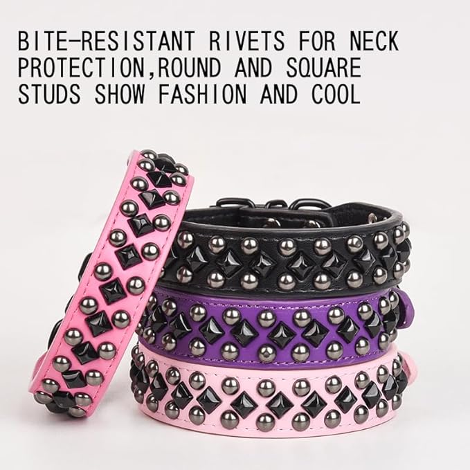 Serijoars Spiked Studded PU Leather Dog Collar for Small, Medium, Large Breeds, Pit Bull, Bully, Husky, Terrier, Adjustable (Pink, M (32-38CM))