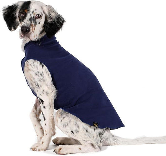 Goldpaw Stretchy Fleece Jacket for Small Dogs - Super Soft, Warm Dog Sweater - Pet Sweater Vest for Fall and Winter - Canine Clothes Made in The USA - Machine Washable - Navy - Size 18