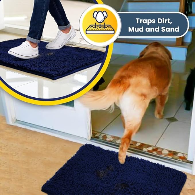 Muddy Mat® Shown on TV – Super Absorbent Door Mat Indoor, Microfiber Quick Dry Chenille Entryway Rug, Non-Slip Front Door Mat, Indoor Mats for Entryway, Machine Washable Pet Rug, Navy Blue 24"x36"
