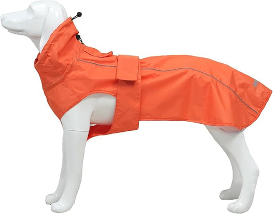 Waterproof Dog Raincoat with Reflective Strip, Adjustable Breathable Rain Coat Jacket with Leash Hole for Dogs (Orange, XX-Large)