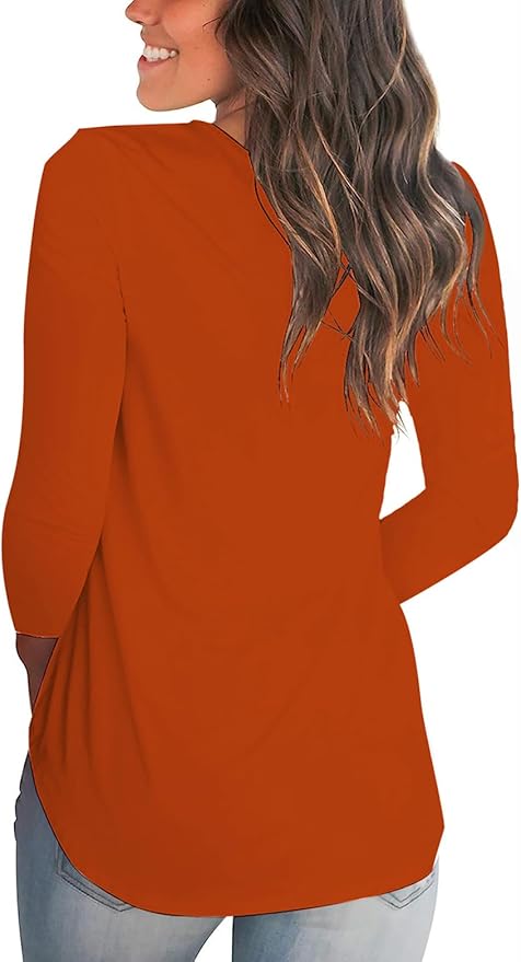 Tobrief Women's Long Sleeve V-Neck Shirts Fall Graphic Tees Loose Casual T-Shirt