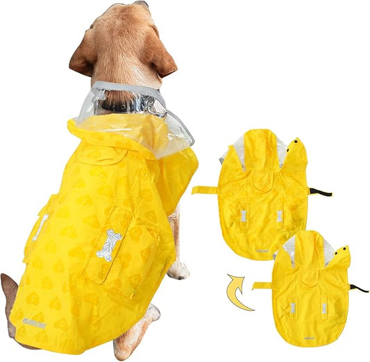 Waterproof Dog Raincoat, Adjustable Reflective Lightweight Pet Rain Clothes with Poncho Hood (Yellow(Water-Activated Color Change), Large)