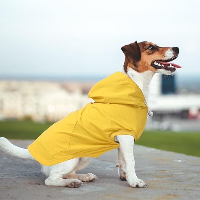 Dog Raincoat rain Jacket Dogs Waterproof fit for Small Medium Breeds Zipper Closure Pocket Storage in Cold Day - Yellow - S