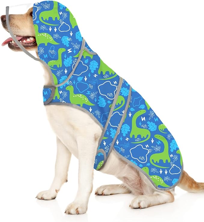 HDE Dog Raincoat with Clear Hood Rain Jacket Poncho for Small Medium Large Dogs Dinosaurs - XL