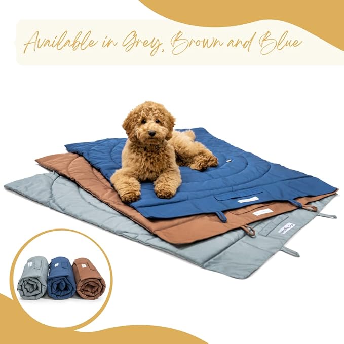 Portable Dog Mat - Waterproof & Foldable Pet Bed - Ideal for Indoor, Outdoor, Cafes, Travel, Camping, Grooming & Training - 39"x30" - Includes Carry Bag - Durable, Washable & Lightweight - Blue