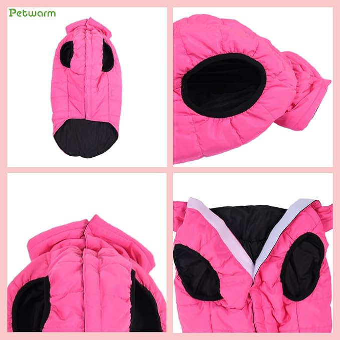 PetWarm Reversible Dog Winter Coat, Windproof Dog Puffer Vest, Soft Vest for Dogs with Hook-and-Loop Strap for Easy Dressing, Waterproof Coat for Dogs with Adjustable Fit, Pink, M