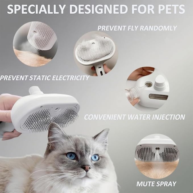 Fresh Fur Shower Brush, 3-in-1 Self-Cleaning Steamy Pet Brush for Dogs & Cats – Grooming Tool for Long & Short Hair, Removes Loose Hair and Reduces Shedding (Pink)