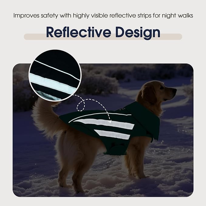 IECOii Dog Winter Jacket - Reflective & Waterproof & Windproof Coats with Adjustable, Warm Fleece Lining, Running, Camping, Green, Sizes XXXL